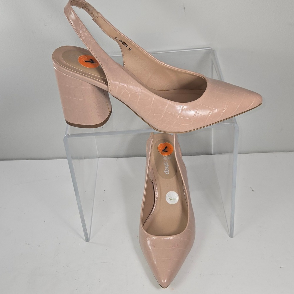 New Look Epicstep Blush Pink Croc Embossed Vegan Slingback Block Heels 5UK  38EU
